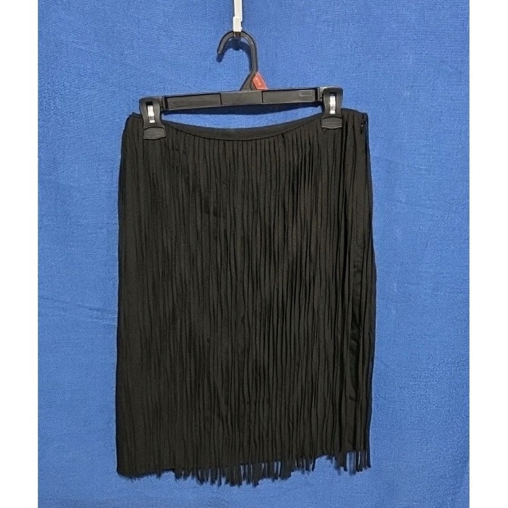 Women's Calvin Klein Black Fully Lined‎ Fringed Skirt Side Western Chic Size 12